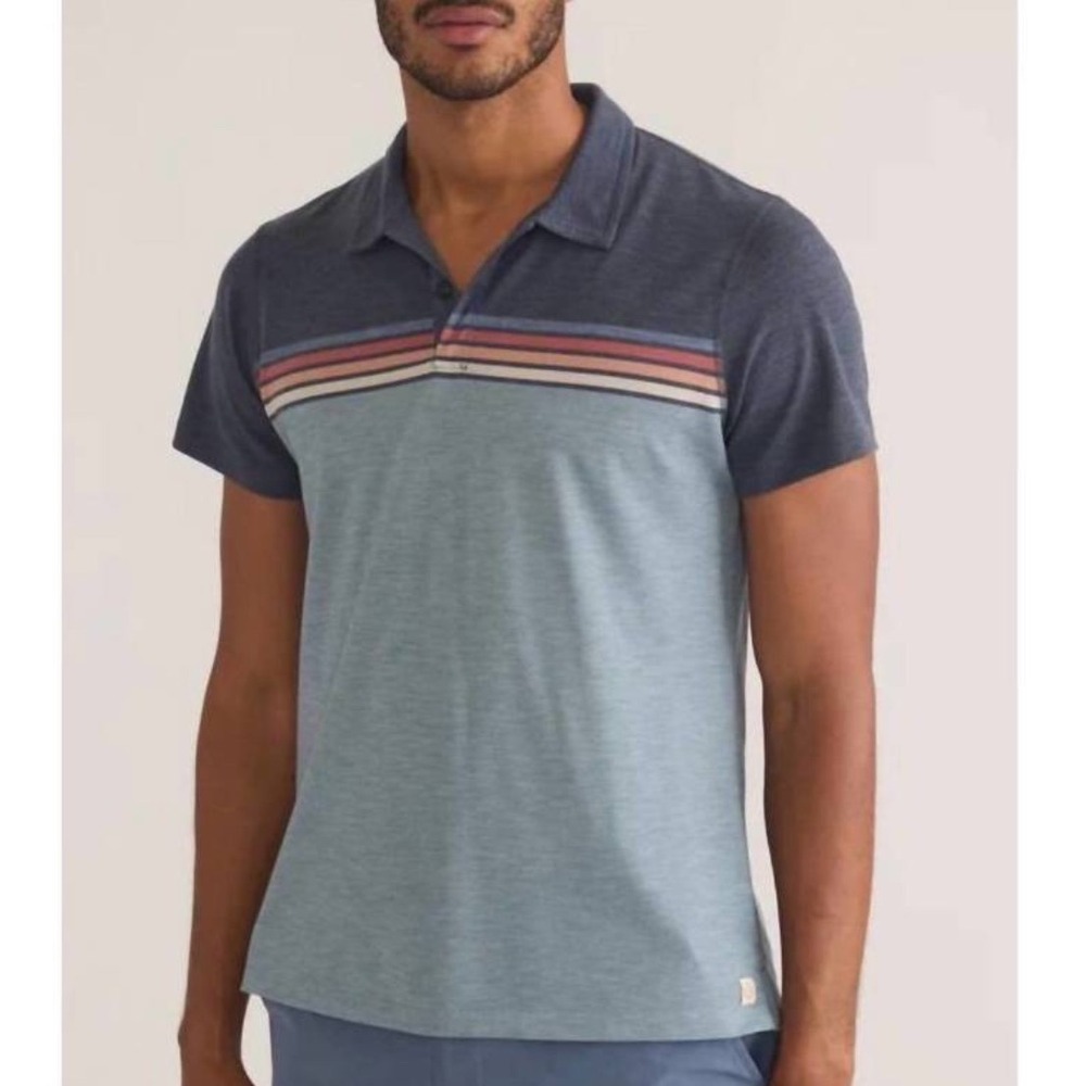Marine Layer Chest Stripe Air Polo Mens Preppy Coastal 2XL Blue New With Tags